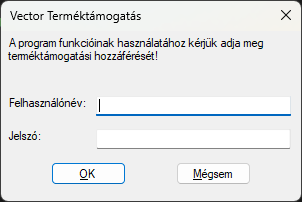 A bejelentkező ablak a terméktámogatáshoz tartozó felhasználónevet és jelszót kéri be.
