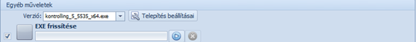 Az "Egyéb műveletek" panelen indítható a Kontrolling program frissítését végző művelet. Ehhez verziót választhatunk és a "Telepítés beállításai" gomb segítségével konfigurálhatjuk a programfrissítés részleteit.
