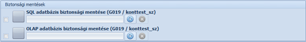 A "Biztonsági mentések" panelen külön az SQL és az OLAP adatbázisra vonatkozó mentési művelet is indítható.